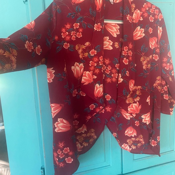 Kimono Jacket Split-Back Bracelet Length Sleeves Size Large Draped Collar - Picture 8 of 10